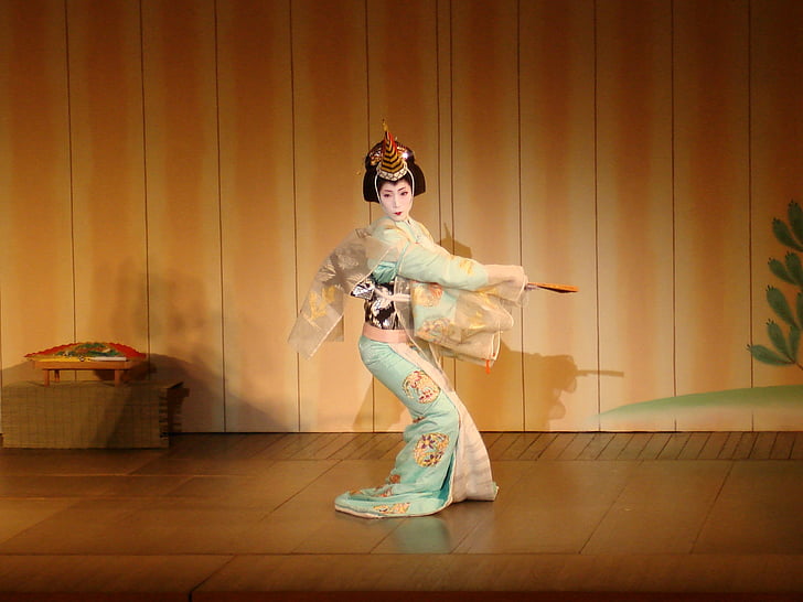 geiša, Teatro, Japāna, veiktspējas, deja, tradicionālā, vienai personai