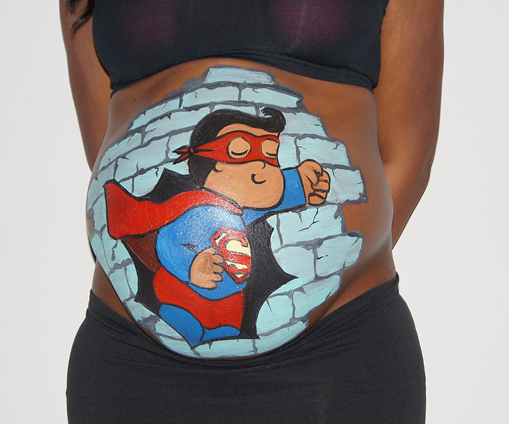 bellypaint, belly, superman, belly painting, pregnant, baby, baby shower