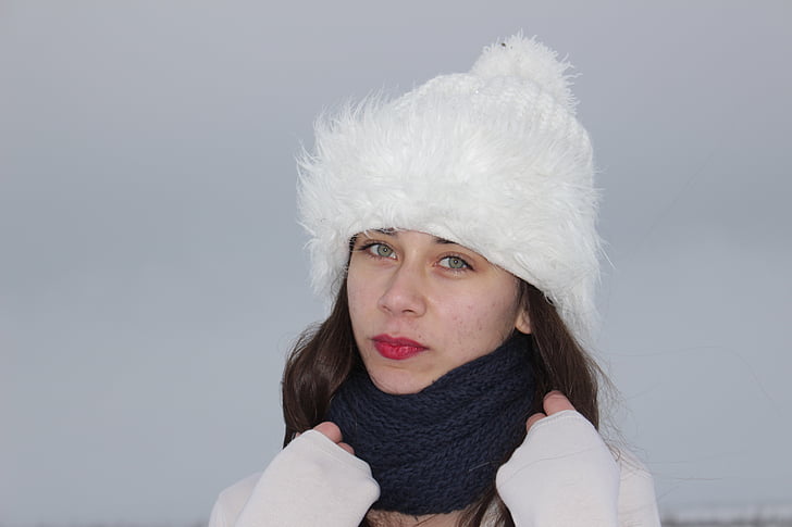 Tüdruk, portree, naeratus, talvel, naised, Kaukaasia rahvusest, müts