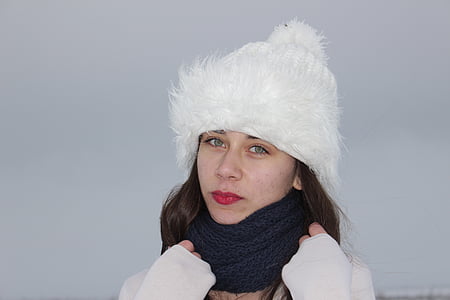 Κορίτσι, πορτρέτο, χαμόγελο, Χειμώνας, γυναίκες, Καυκάσιος εθνότητα, καπέλο