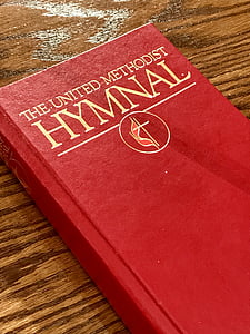 bok, röd, omslaget, psalmboken, kyrkan, UMC, Methodist