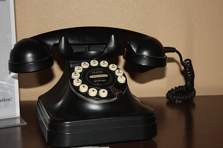 Телефон, черный, диск, белый и черный, Телефон, коммуникации, старомодный
