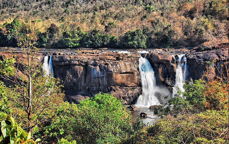 滝, athirappilly, athirappilly panchayath, ケララ州, インド, 自然, 川