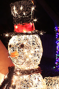 muñeco de nieve, luces de Navidad, invierno, Navidad, luces, lindo, diciembre