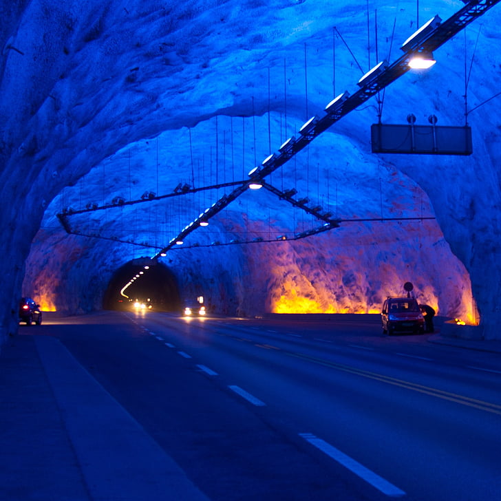 túnel, arquitectura, carretera, moviment, blau, panoràmica, l'autopista