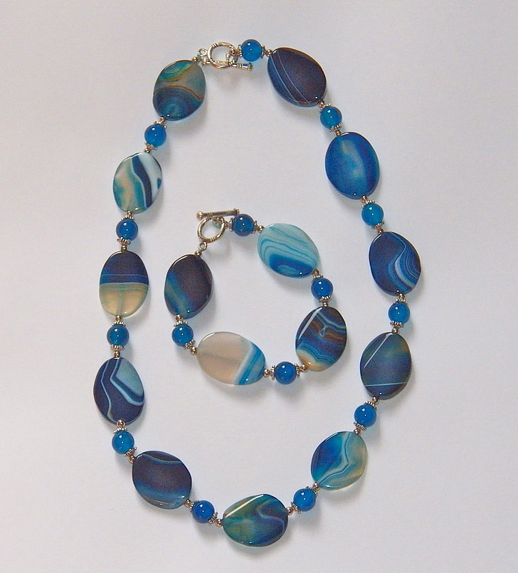 collier, Agate, bleu, bracelet, pierre gemme, bijoux, mode