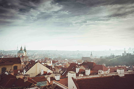město, obloha, mraky, Praha, nebe, Česká republika, střecha
