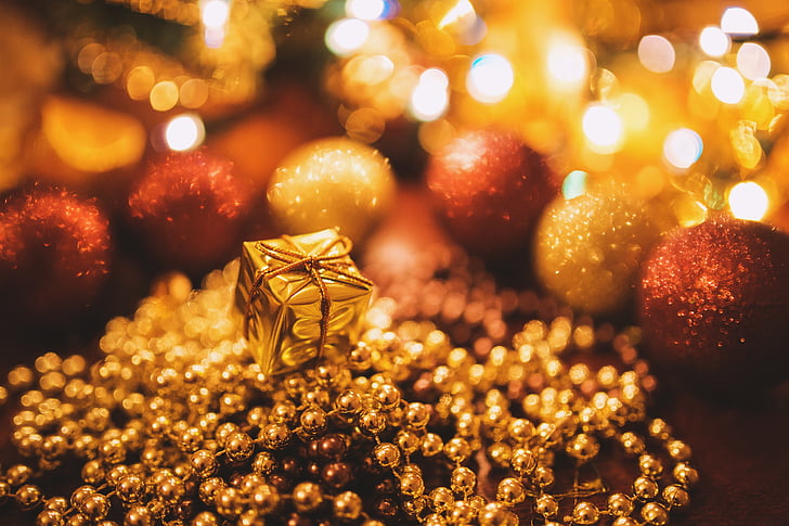 bokeh, gold, golden, abstract, lights, gift, present