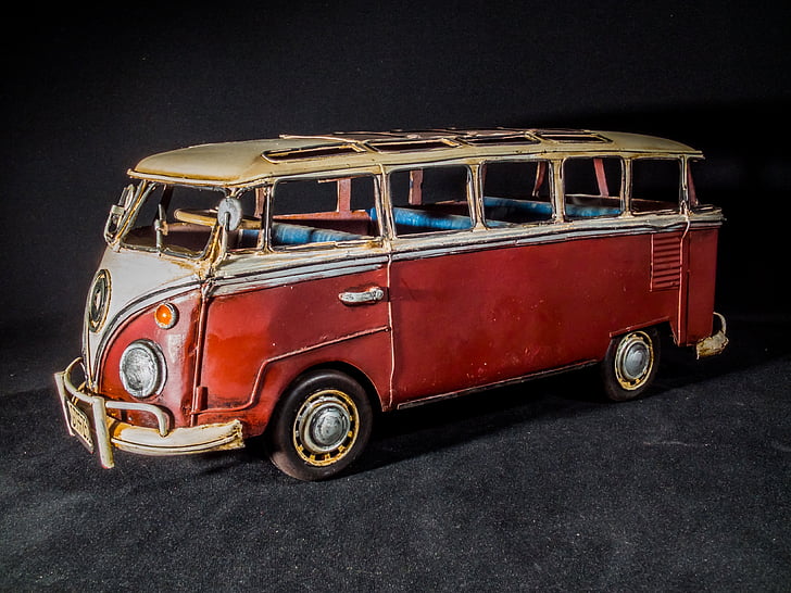 metalplader bil, model bil, VW bus, Volkswagen, Camper, Camping bus, Samba bus