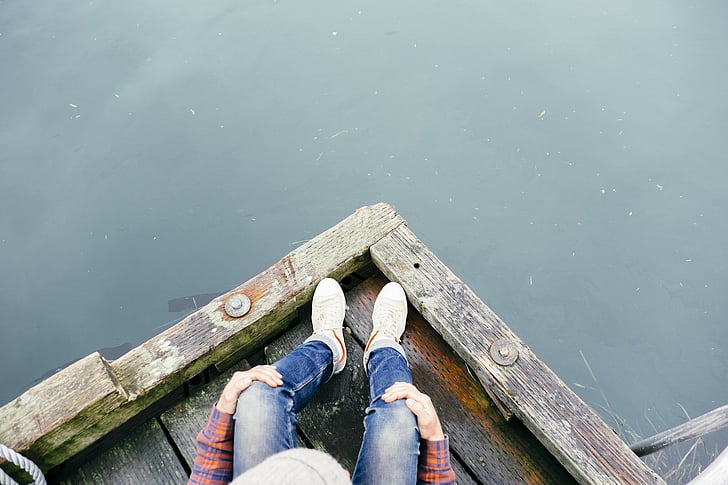 feet, dock, sitting, water, wooden, outdoors, wood - material