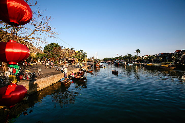 Vietnam lámpa, Hoi egy lámpa, a régi negyed, Hoi egy ősi város, hoi-folyó egy, Lámpás Fesztivál, Ázsia
