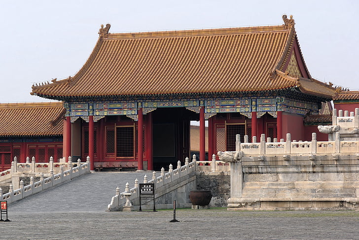 Cina, Pechino, guardrail, decorazione, bandiera imperiale, Imperatore, architettura