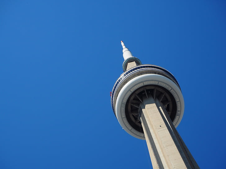 Torre, cielo azul, Toronto, Canadá, alta