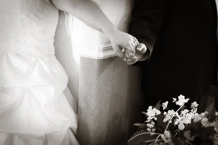 Hochzeit, Hände, Braut, Bräutigam, romantische, Liebe, Retro