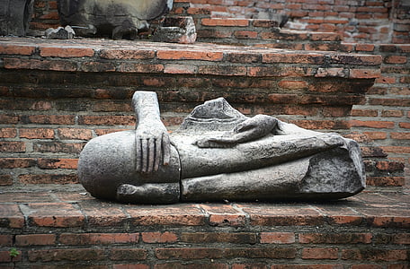 Ayutthaya, Budda, Wat mahathat, steinbuddha, Głowica, ręce, Tajlandia