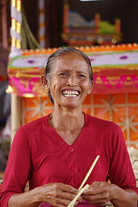 Bali, dona d'edat, cara, femella, feliç, senyora, Retrat