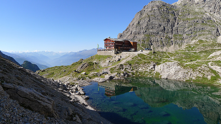 montagne, Bergsee, paesaggio, natura, Baita di montagna, riflessione dell'acqua, Tirolo orientale