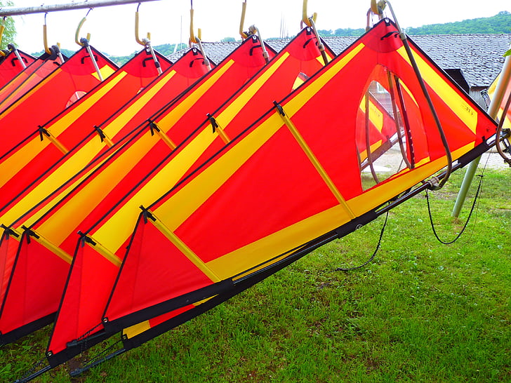 windsurfing, sejl, farverige, rød, gul