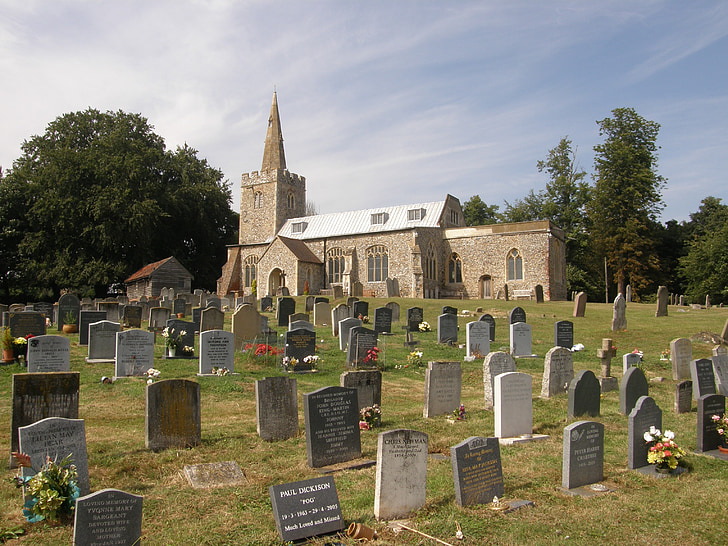 Polstead kostel, hřbitově, náhrobky, hřbitov, hřbitov, náhrobek, kříž
