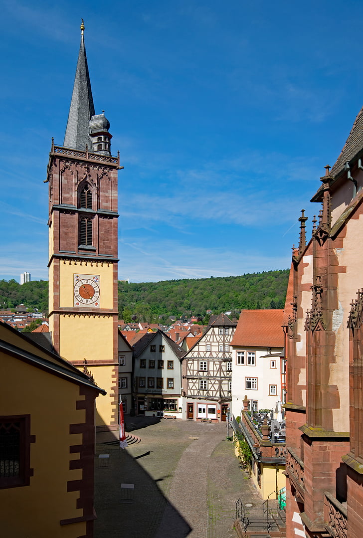 mestu Wertheim, Baden württemberg, Nemčija, staro mestno jedro, staro stavbo, zanimivi kraji, cerkev