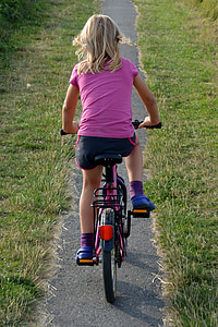 gyermek, kerékpár, az emberek, lány, független, függetlenség, kerékpározás