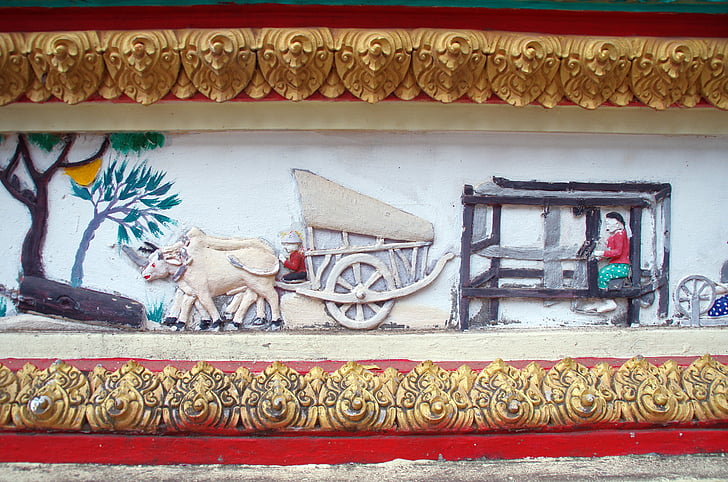 Laos, Vientiane, mosaik, vægmaleri, tegn, historier, Temple