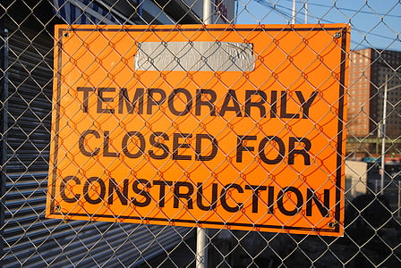 barb wires, barrier, billboard, building, caution, closed, construction site