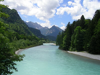 Füssen, Allgäu, nehir, dağlar, Lech
