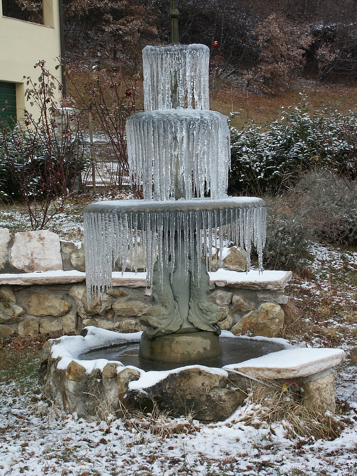Fontana, лід, води, взимку, холодної, заморожені, бурулька