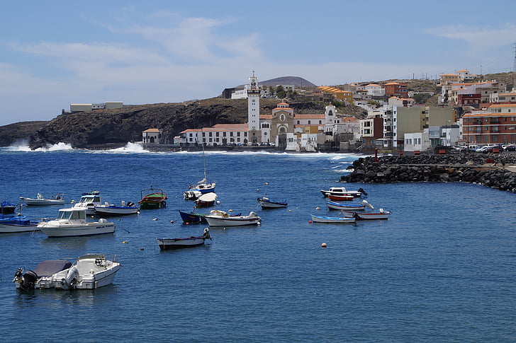 kota pelabuhan, Tenerife, Candelária, Port, perahu, Pantai, Pantai Timur