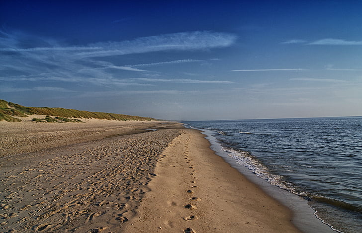 plajă, mare, Callantsoog, Dune, nisip, nor - cer, cer