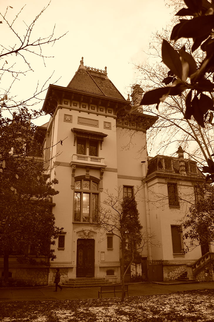 māja, sēpijas, Lyon, Lumière brāļi, melnbalts, arhitektūra, ēkas ārpusi