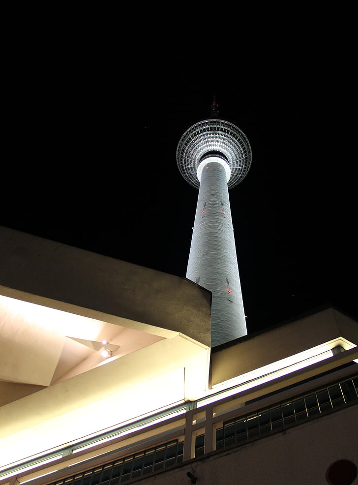 Berlino, notte, Torre della TV, luoghi d'interesse, Alexanderplatz, punto di riferimento, attrazione turistica
