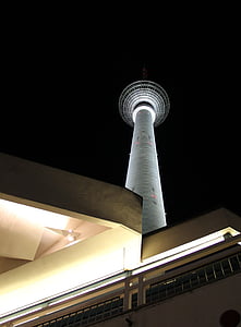 Berlín, noche, Torre de la TV, lugares de interés, Alexanderplatz, punto de referencia, atracción turística
