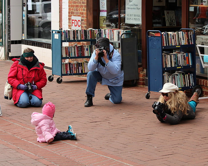 fotògrafs, model de, nen, nadó, tir, càmeres, presa de fotografies