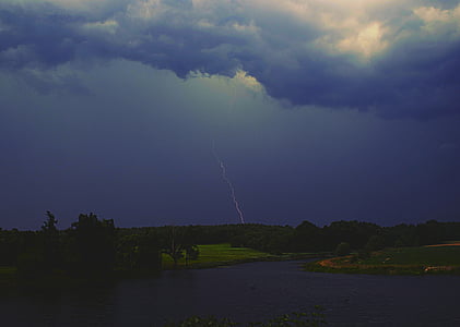 storm, lightning, dark, cloud cover, nature, blue, cloud