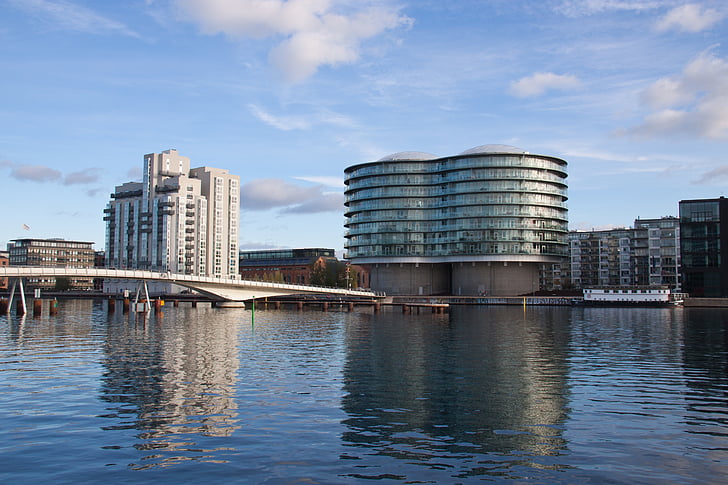 reflexões, Porto, Copenhaga, edifício, Dinamarquês, cidade, Dinamarca