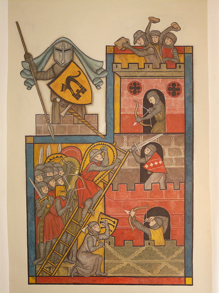 Resko, mural, abad pertengahan, Castle, melawan, Knight, penaklukan