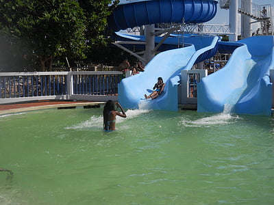 slide, water, bathroom, fun, blue, holiday, relax