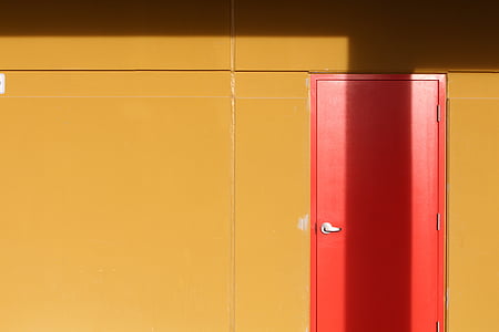 durvis, sarkana, dzeltena, mājas, ieeja, pilsēta, mūsdienu