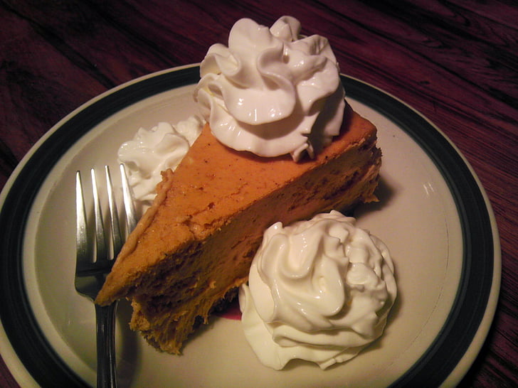 pumpkin, cheesecake, whipped cream, dessert, sweet, food, autumn