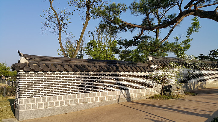 Republiek korea, stenen muur, Pine, traditionele, hek, oude school, geschiedenis