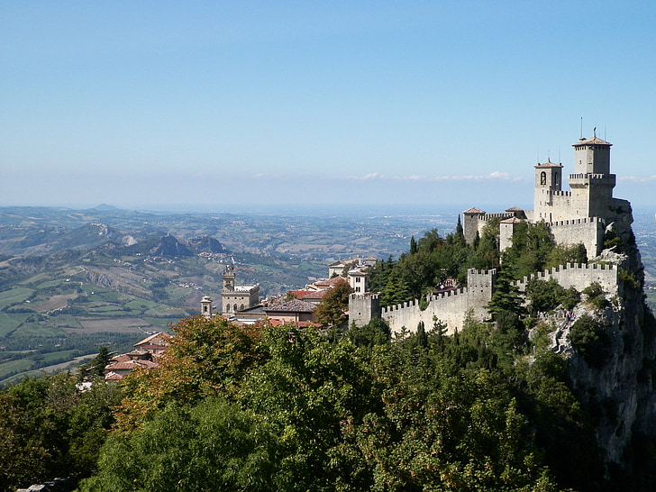 hegyi, Castle, San marino, Európa, Landmark, természet, híres