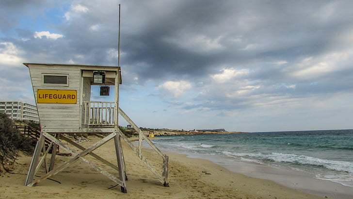gelbėtojas bokštas, paplūdimys, jūra, saugos, Kipras, Aja napa