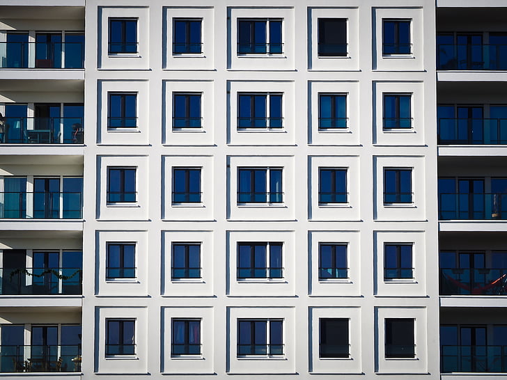 Architektúra, moderné, mrakodrap, budova, geometrické, fasáda, Düsseldorf