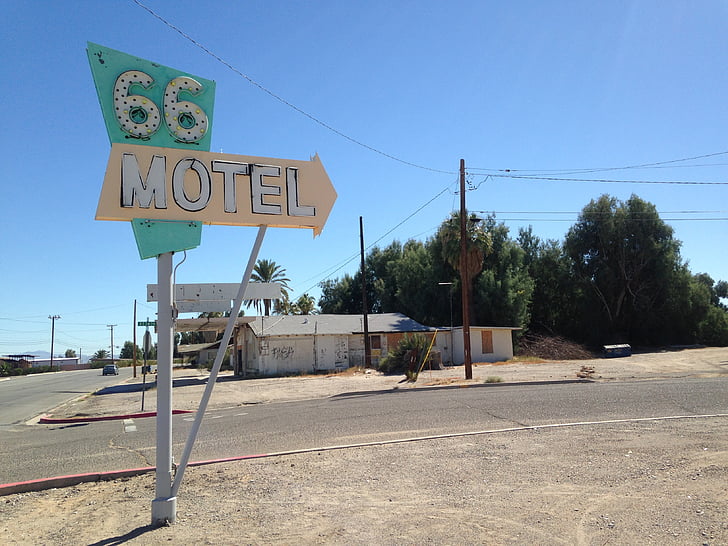 Route 66, Motel, gamle, tegn, vejskilt, retning, USA