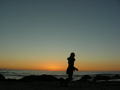 kvinne, person, stranden, ferie, solnedgang, Afrika, Cape town