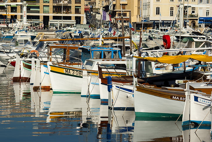 csónak, Barque, horgászcsónak, halászati, kikötő, tenger, Marseille