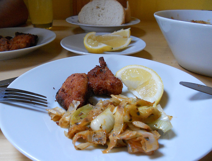 frokost, Mød, citroner, veggies, tabel, måltid, mad