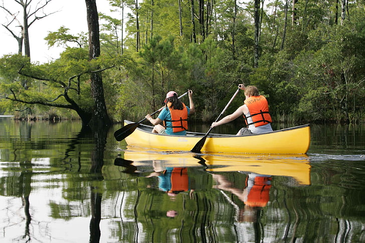 water, day, calm, enjoy, canoers, kayaking, canoeing
